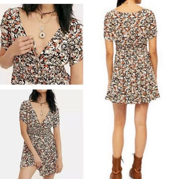 NWT Free People Forget Me Not Mini Dress Size 2 Charcoal Combo Msrp $128. NWT - Picture 3 of 6